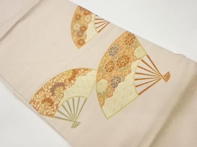 リサイクル　扇に花唐草模様織出し名古屋帯